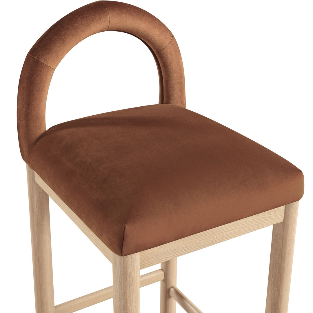 Conrad Velvet Upholstered Counter Stool — Cognac / Natural