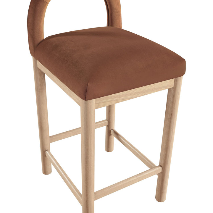 Conrad Velvet Upholstered Counter Stool — Cognac / Natural