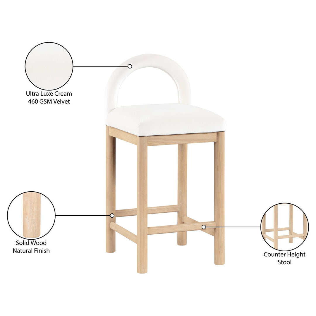 Conrad Velvet Upholstered Counter Stool — Cream / Natural