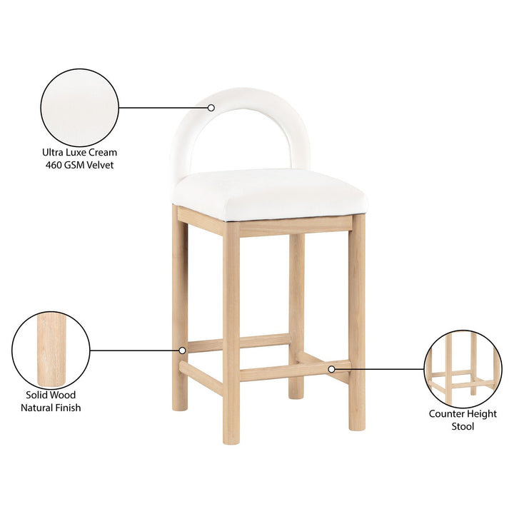 Conrad Velvet Upholstered Counter Stool — Cream / Natural