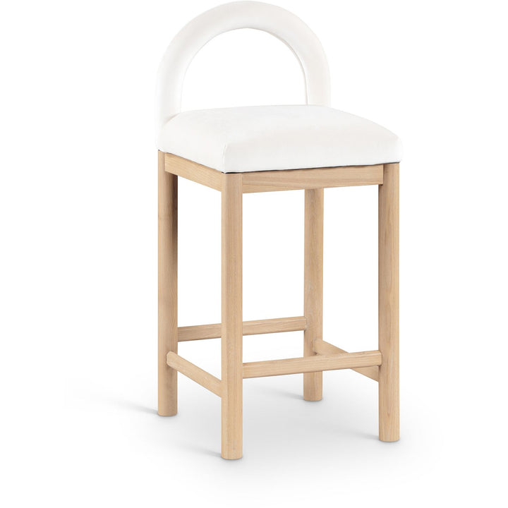 Conrad Velvet Upholstered Counter Stool — Cream / Natural