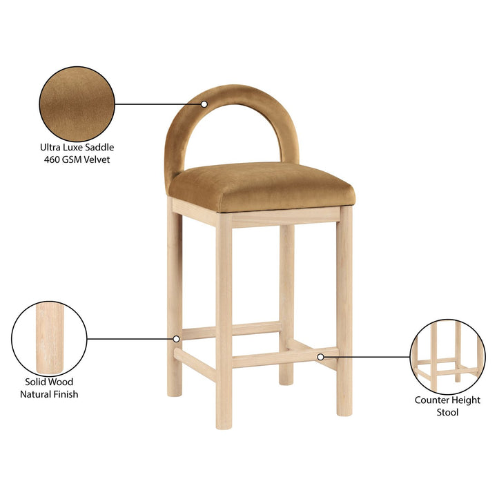 Conrad Velvet Upholstered Counter Stool — Saddle / Natural
