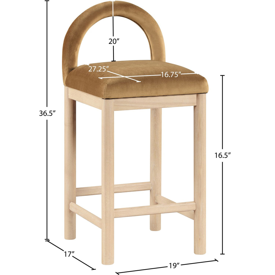 Conrad Velvet Upholstered Counter Stool — Saddle / Natural