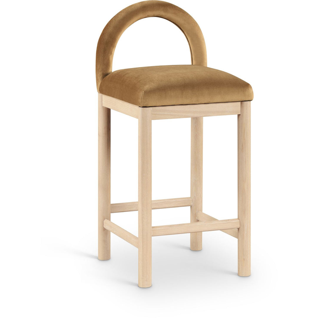 Conrad Velvet Upholstered Counter Stool — Saddle / Natural