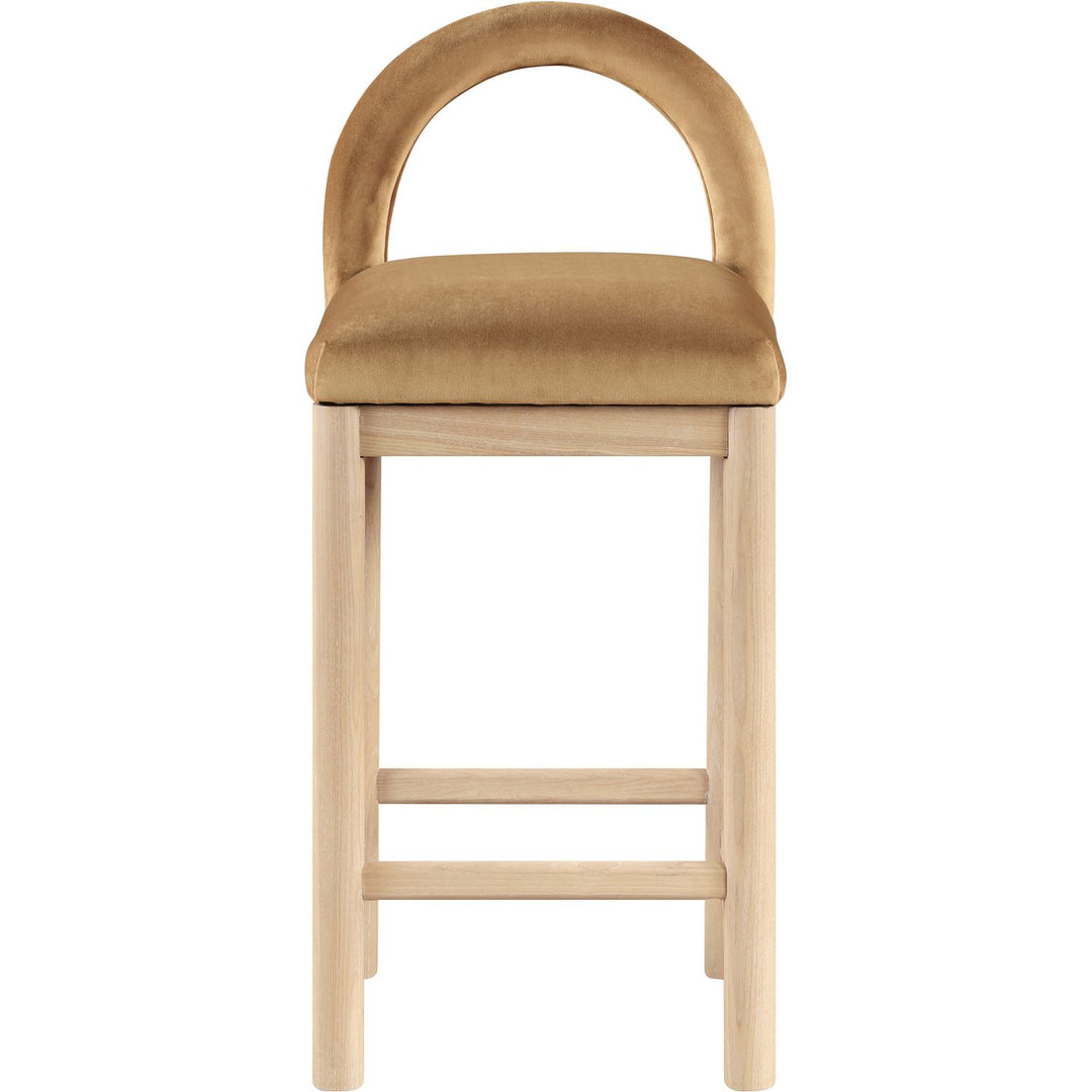 Conrad Velvet Upholstered Counter Stool — Saddle / Natural