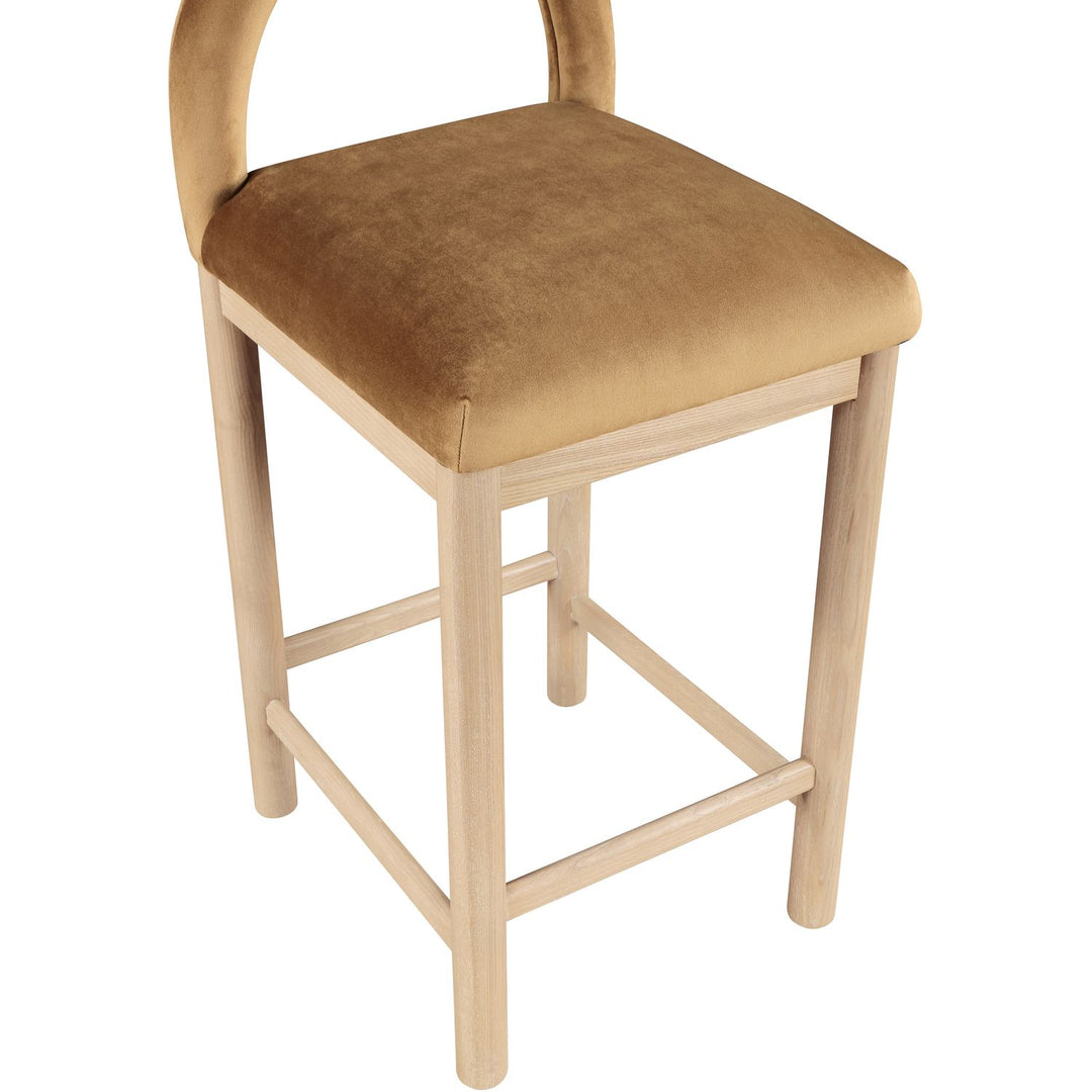 Conrad Velvet Upholstered Counter Stool — Saddle / Natural