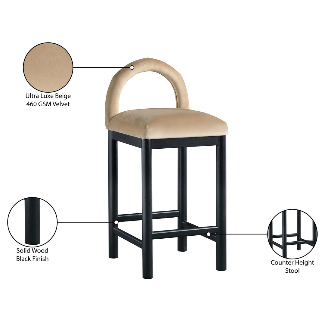 Conrad Velvet Upholstered Counter Stool — Beige / Black