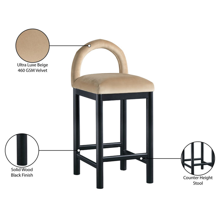 Conrad Velvet Upholstered Counter Stool — Beige / Black