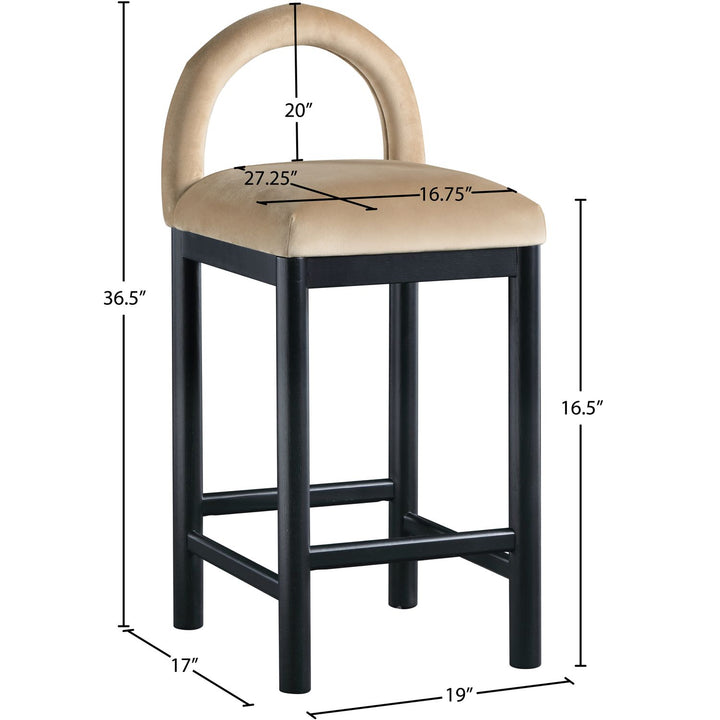 Conrad Velvet Upholstered Counter Stool — Beige / Black