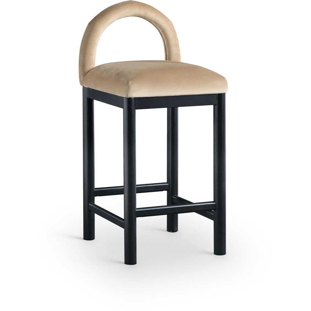 Conrad Velvet Upholstered Counter Stool — Beige / Black