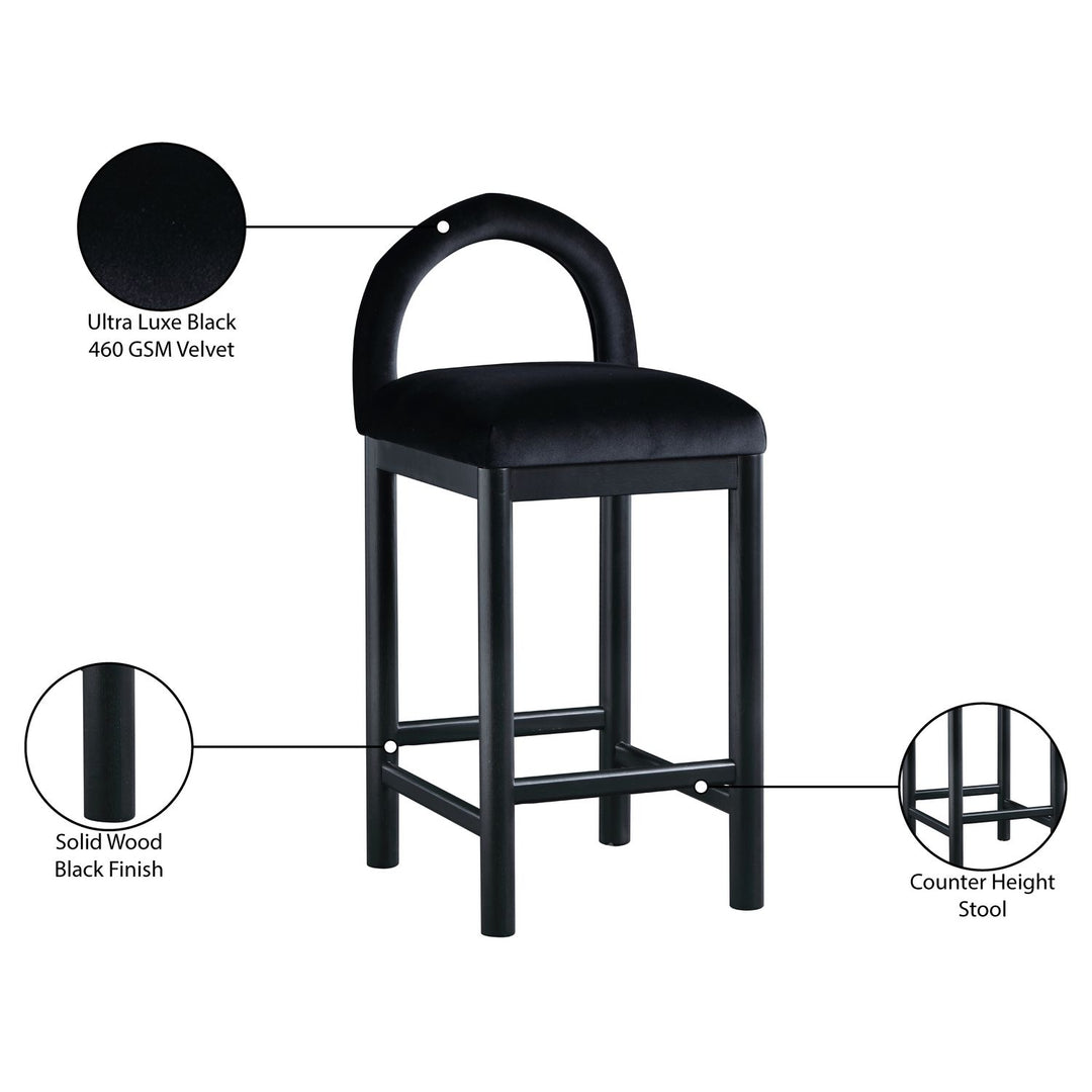 Conrad Velvet Upholstered Counter Stool — Black / Black