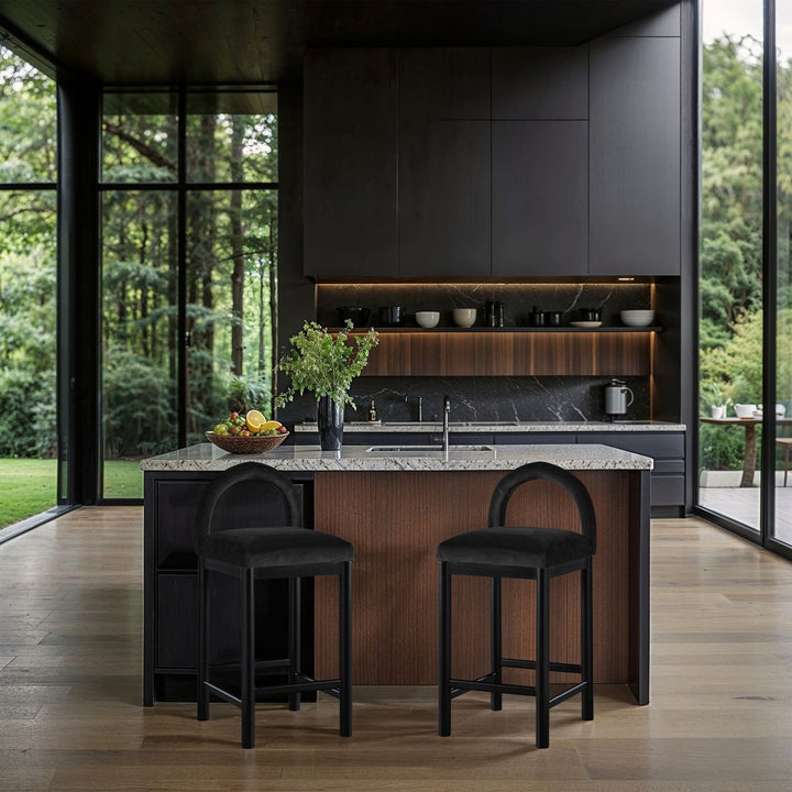Conrad Velvet Upholstered Counter Stool — Black / Black