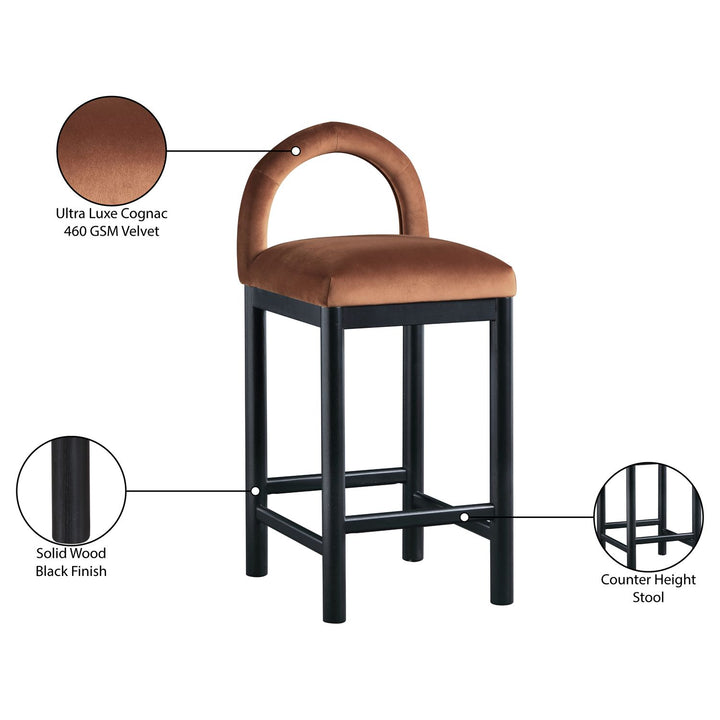Conrad Velvet Upholstered Counter Stool — Cognac / Black