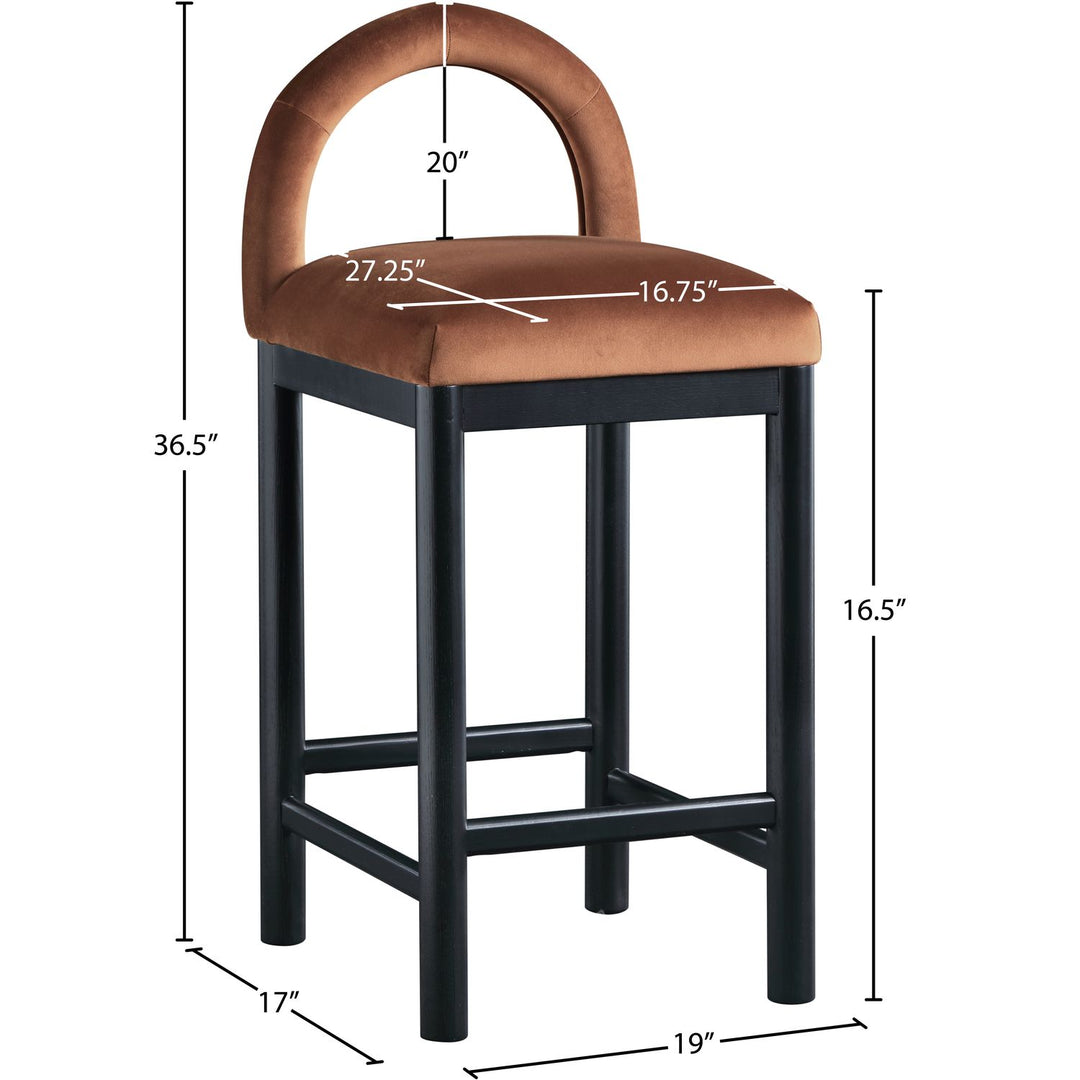 Conrad Velvet Upholstered Counter Stool — Cognac / Black