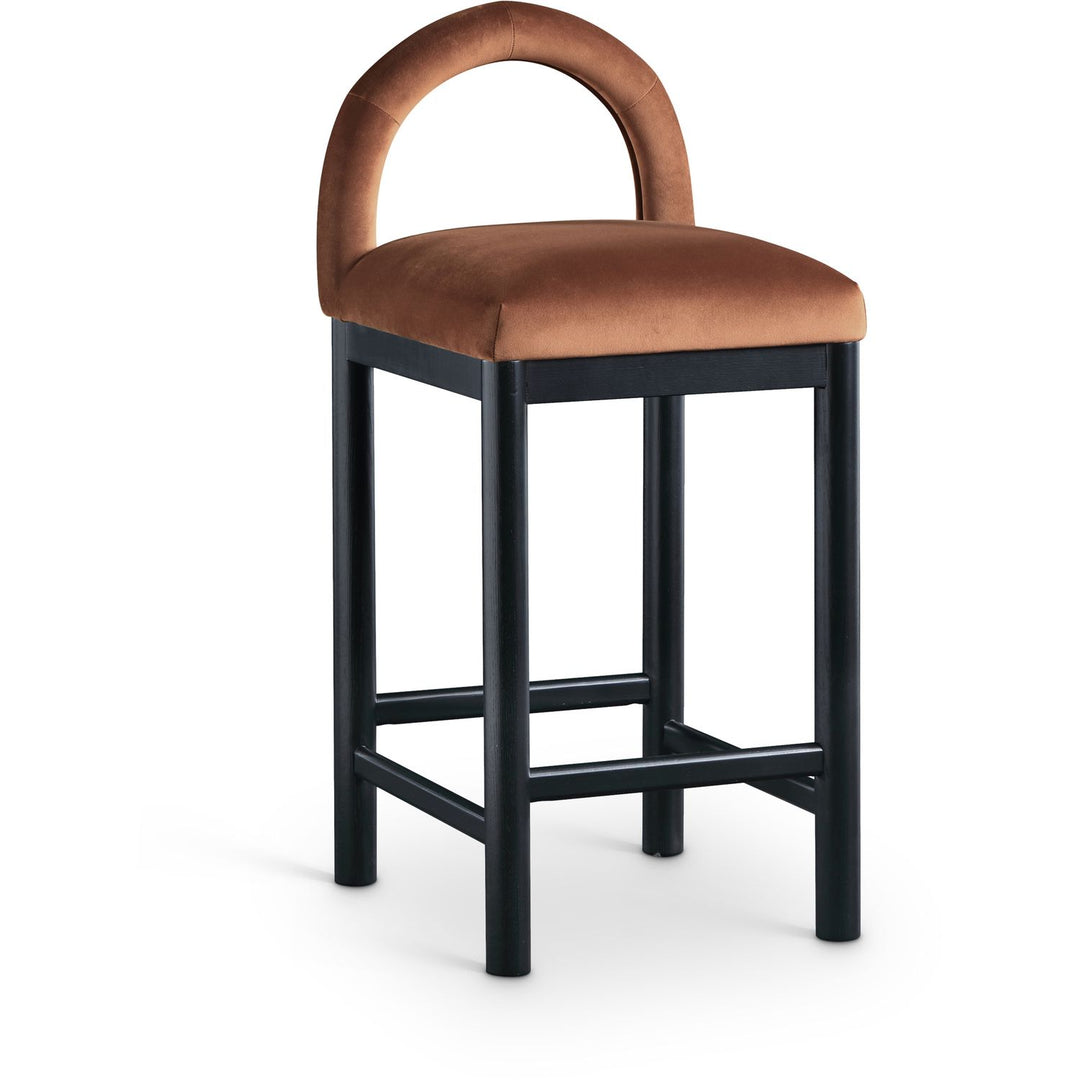 Conrad Velvet Upholstered Counter Stool — Cognac / Black