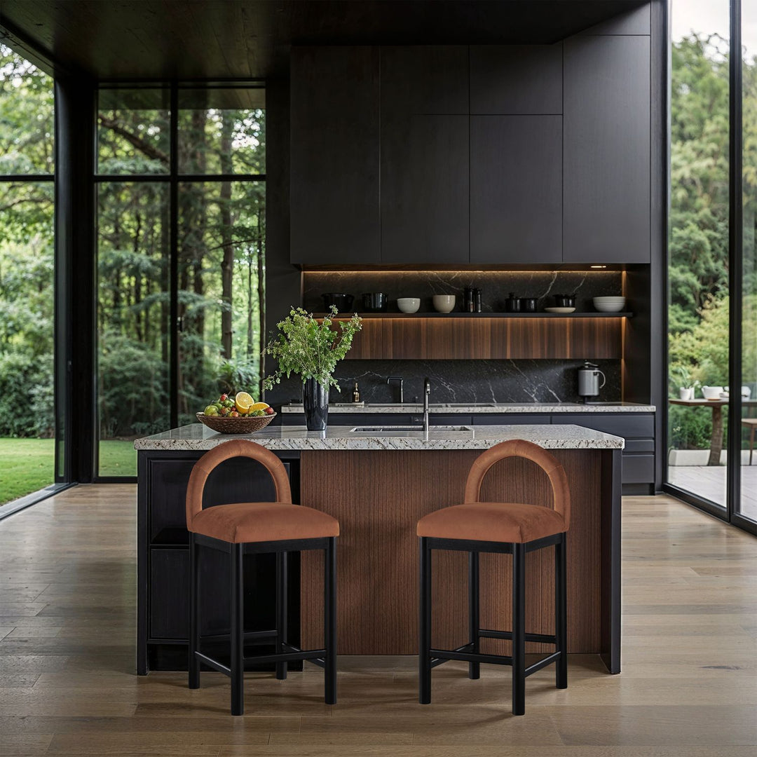 Conrad Velvet Upholstered Counter Stool — Cognac / Black