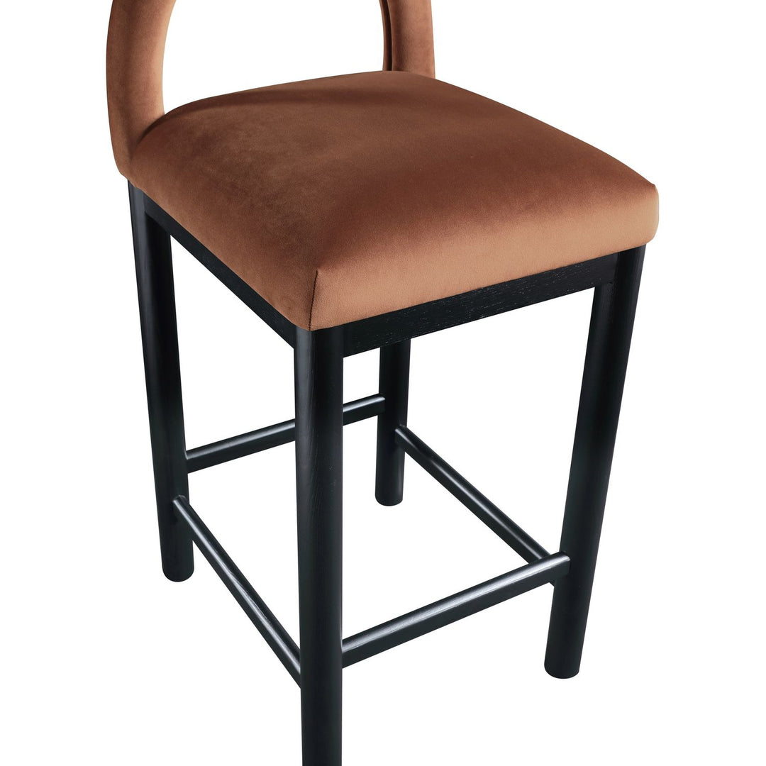 Conrad Velvet Upholstered Counter Stool — Cognac / Black