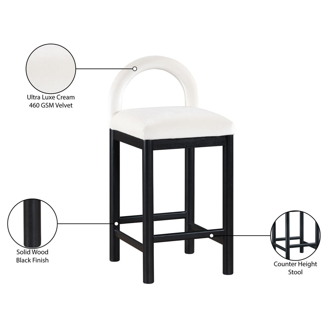 Conrad Velvet Upholstered Counter Stool — Cream / Black