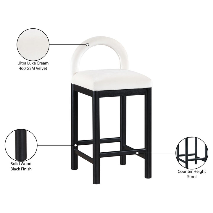 Conrad Velvet Upholstered Counter Stool — Cream / Black