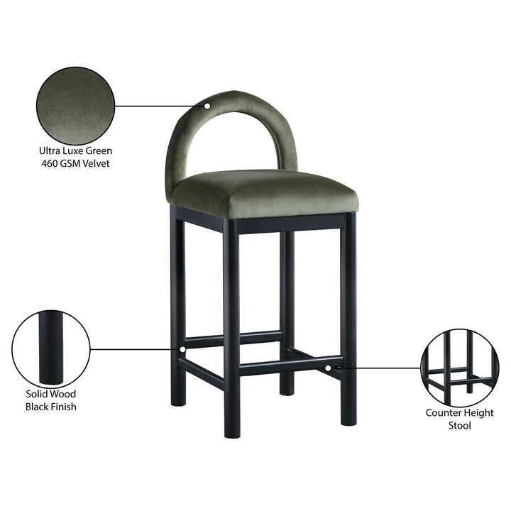 Conrad Velvet Upholstered Counter Stool — Green / Black