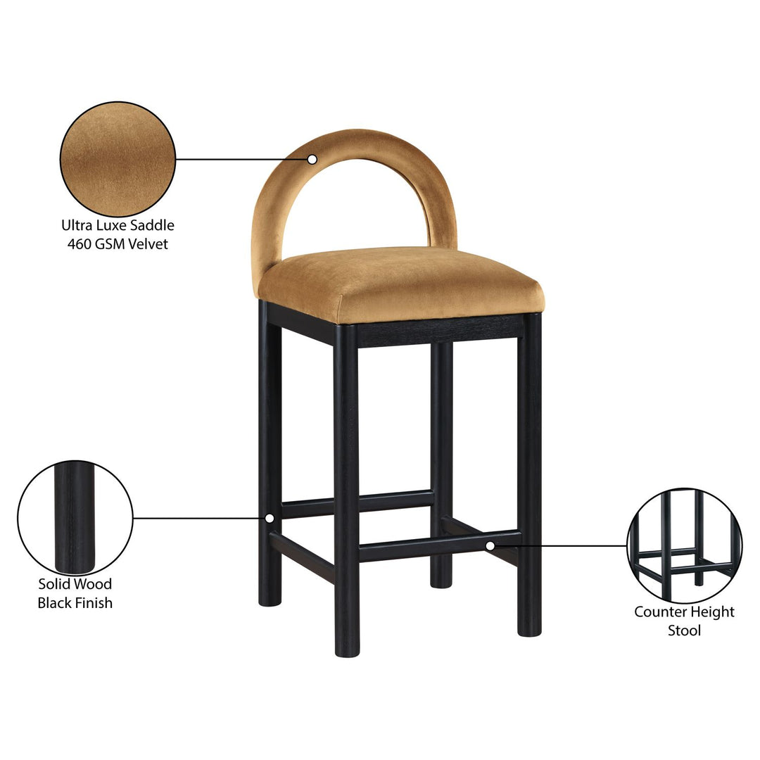 Conrad Velvet Upholstered Counter Stool — Saddle / Black