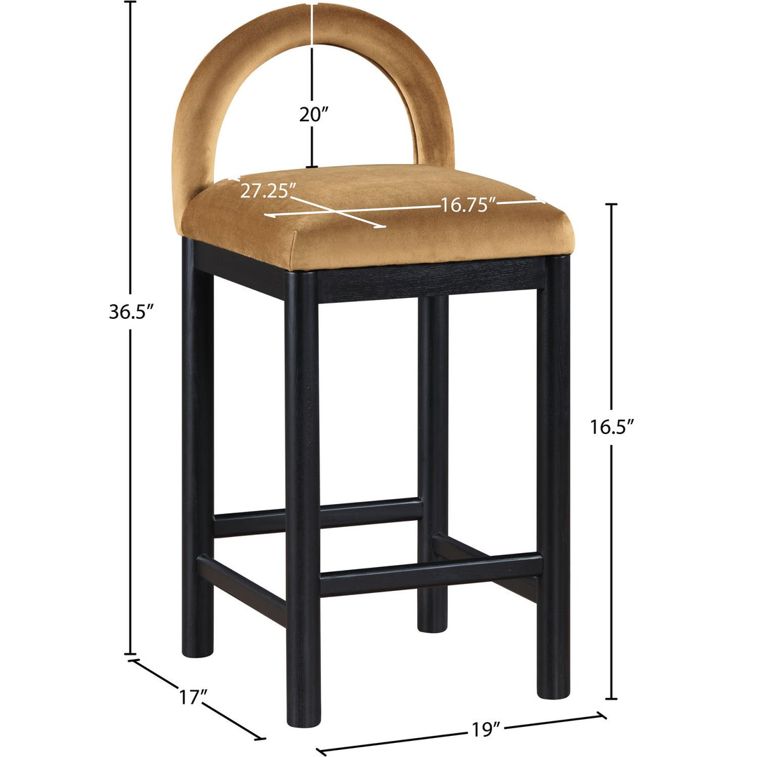 Conrad Velvet Upholstered Counter Stool — Saddle / Black