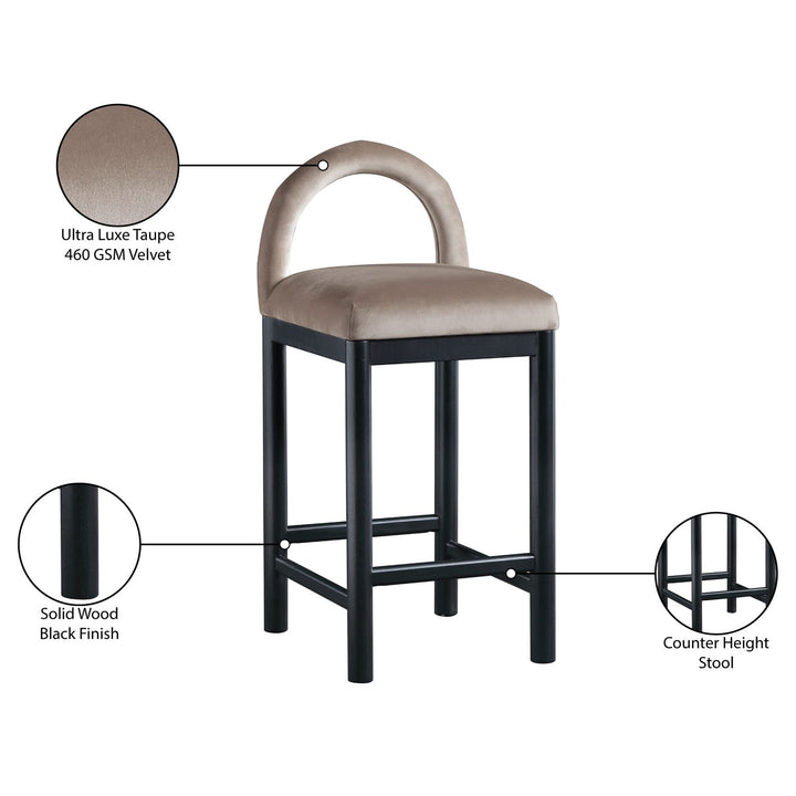 Conrad Velvet Upholstered Counter Stool — Taupe / Black