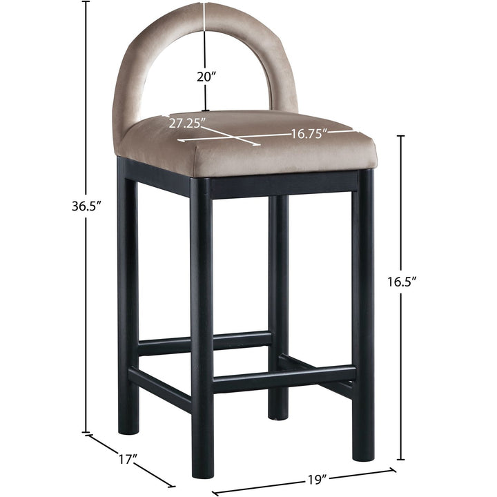 Conrad Velvet Upholstered Counter Stool — Taupe / Black