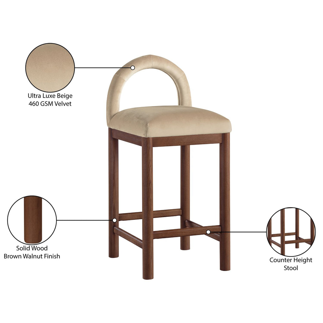 Conrad Velvet Upholstered Counter Stool — Beige / Brown