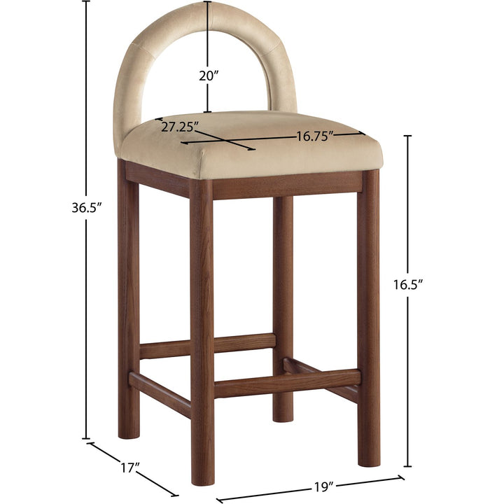 Conrad Velvet Upholstered Counter Stool — Beige / Brown