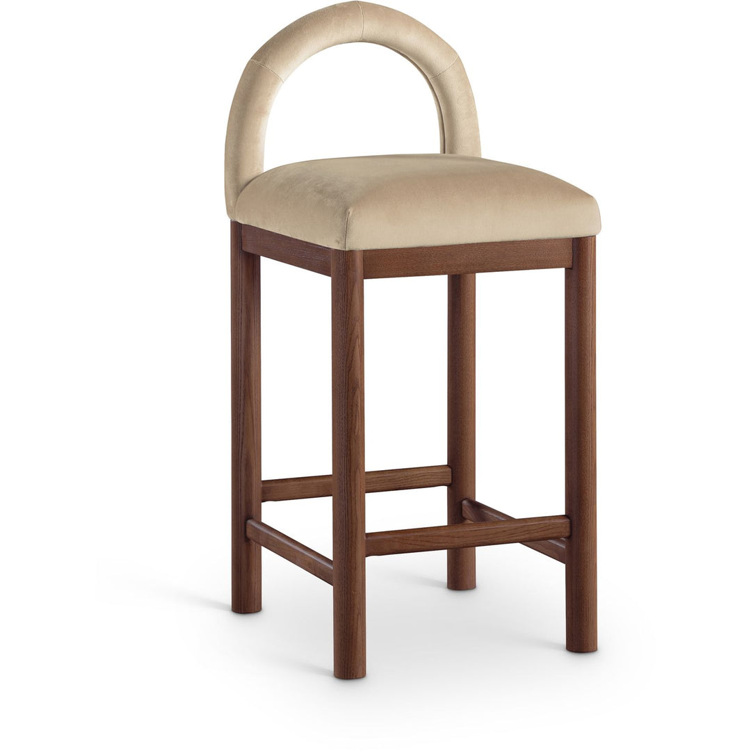 Conrad Velvet Upholstered Counter Stool — Beige / Brown