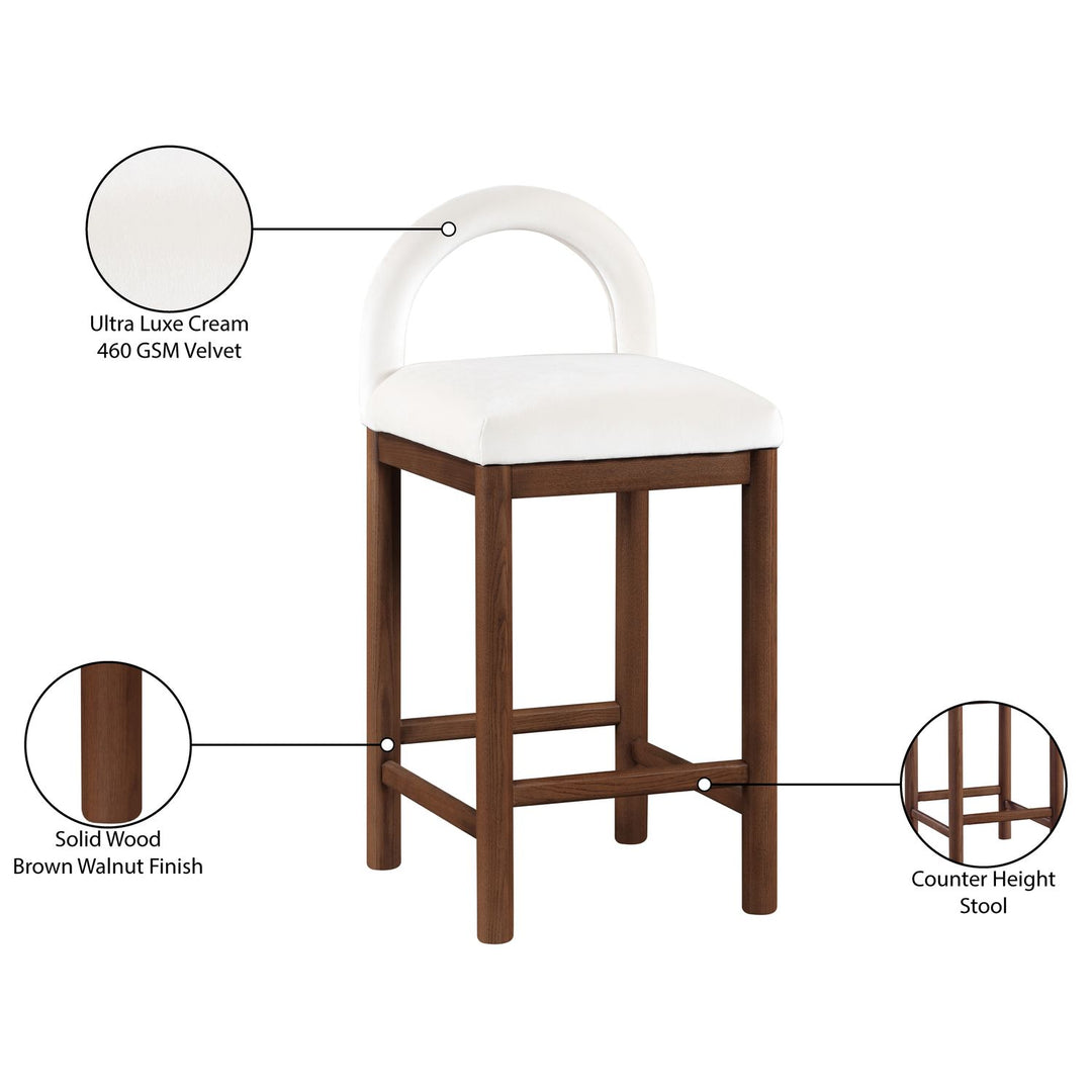 Conrad Velvet Upholstered Counter Stool — Cream / Brown