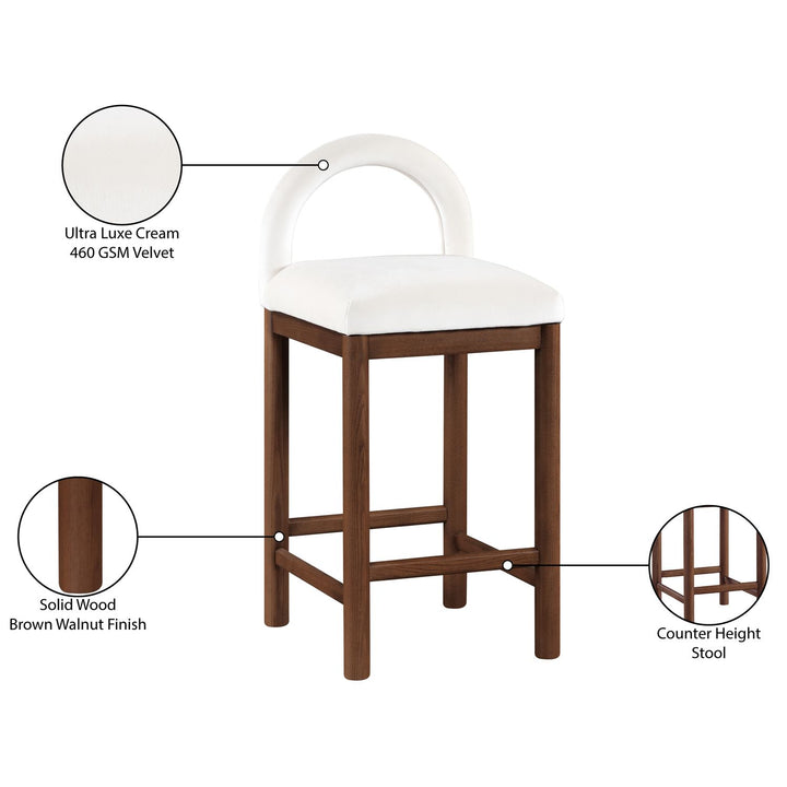 Conrad Velvet Upholstered Counter Stool — Cream / Brown