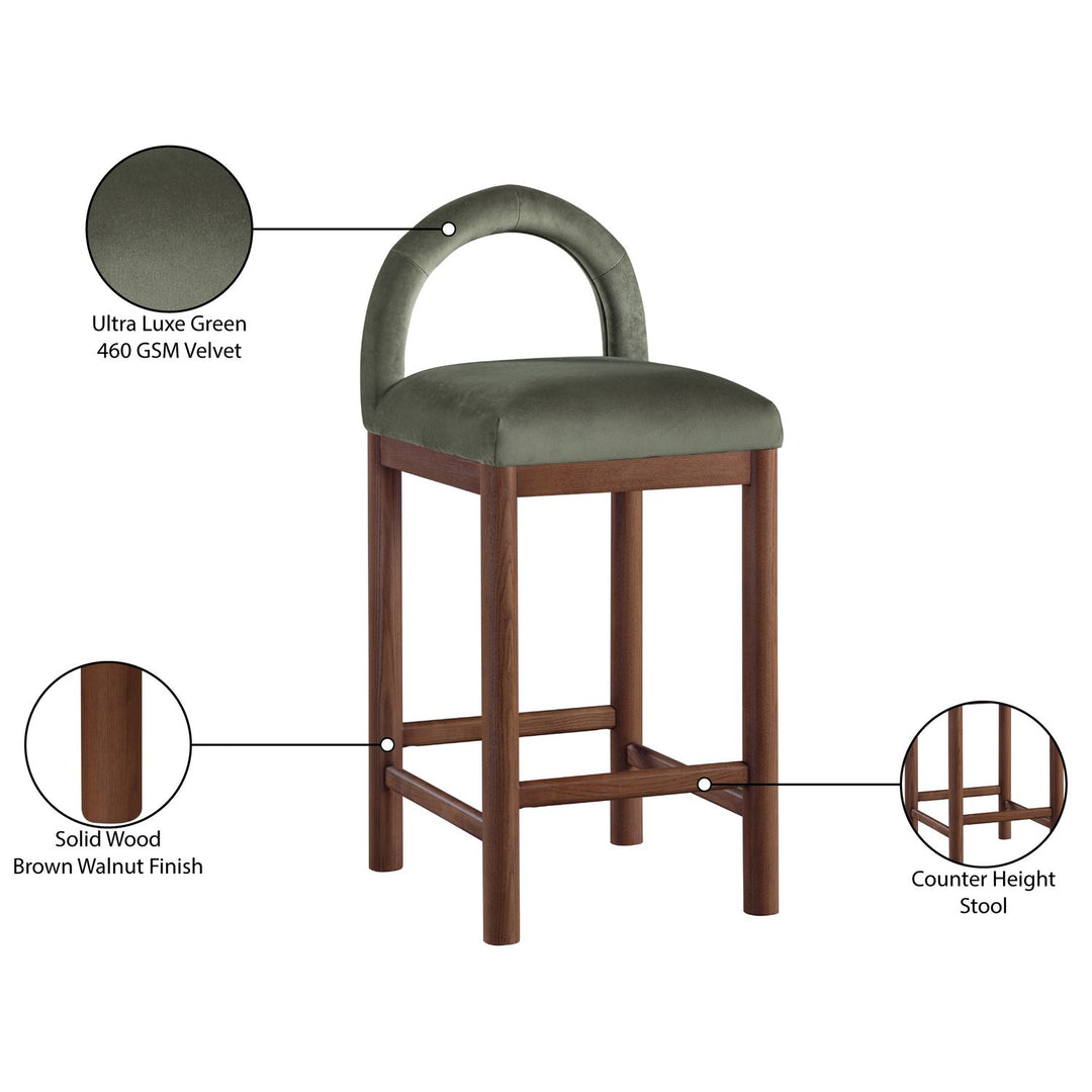 Conrad Velvet Upholstered Counter Stool — Green / Brown