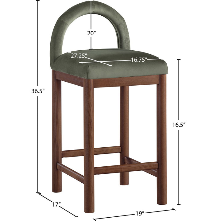 Conrad Velvet Upholstered Counter Stool — Green / Brown
