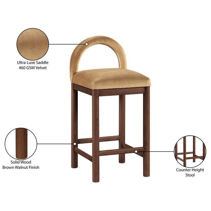 Conrad Velvet Upholstered Counter Stool — Saddle / Brown