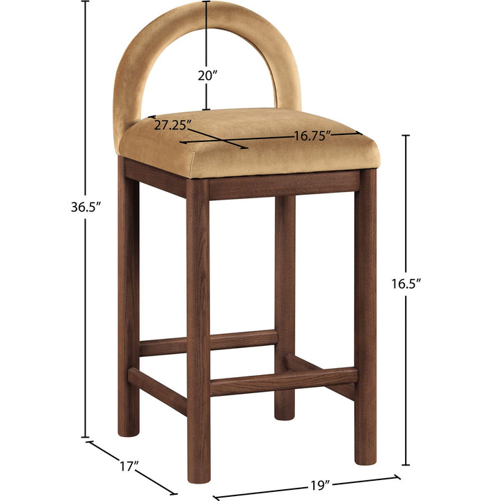Conrad Velvet Upholstered Counter Stool — Saddle / Brown
