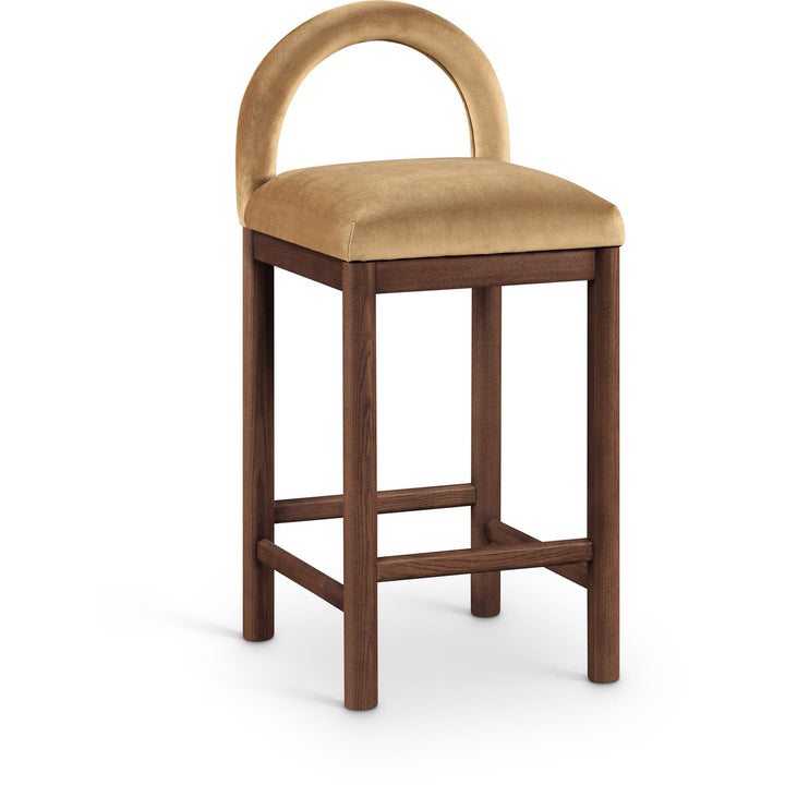 Conrad Velvet Upholstered Counter Stool — Saddle / Brown