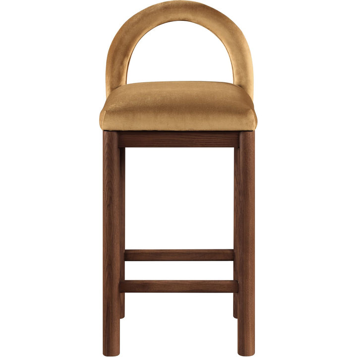 Conrad Velvet Upholstered Counter Stool — Saddle / Brown