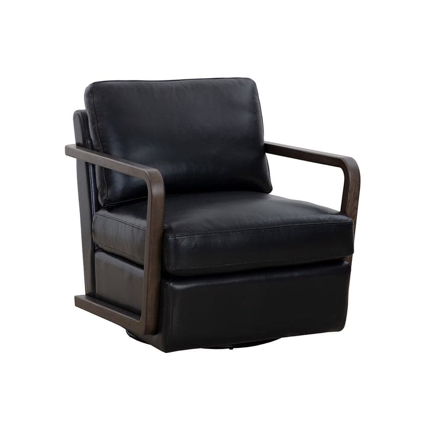 Castell Swivel Lounge Chair-Sunpan-SUNPAN-111248-Lounge ChairsBrown / Cortina Black Leather-1-France and Son