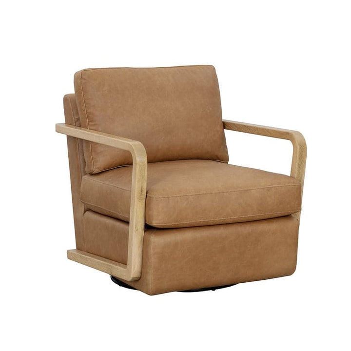 Castell Swivel Lounge Chair-Sunpan-SUNPAN-111249-Lounge ChairsRustic Oak / Ludlow Sesame Leather-3-France and Son