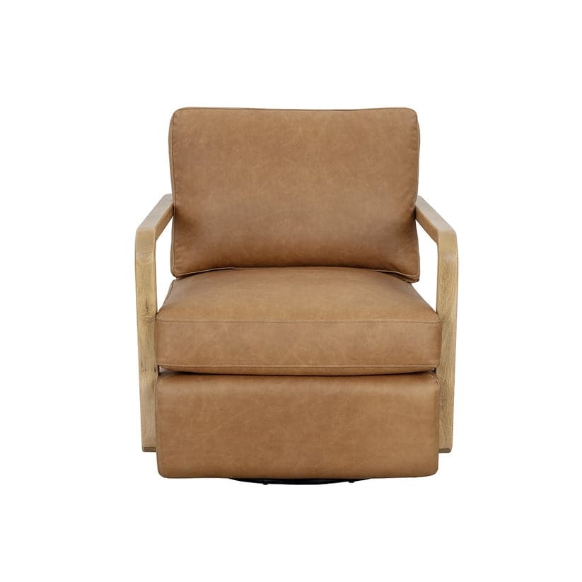 Castell Swivel Lounge Chair-Sunpan-SUNPAN-111248-Lounge ChairsBrown / Cortina Black Leather-4-France and Son