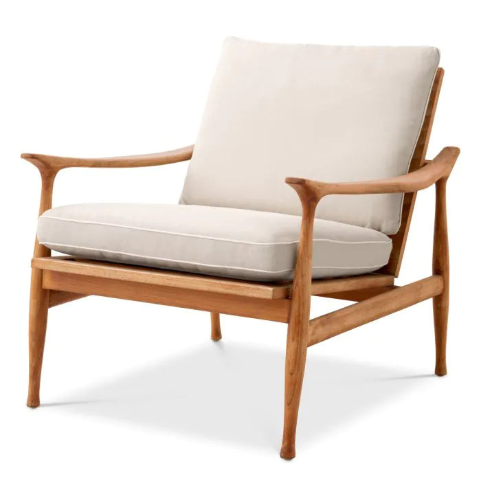 Outdoor Chair Manzo natural teak flores off-white incl cushions-Eichholtz-EICHHOLTZ-116226-Outdoor Lounge Chairs-3-France and Son