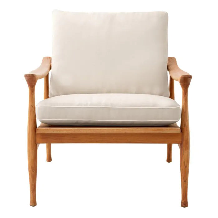 Outdoor Chair Manzo natural teak flores off-white incl cushions-Eichholtz-EICHHOLTZ-116226-Outdoor Lounge Chairs-1-France and Son