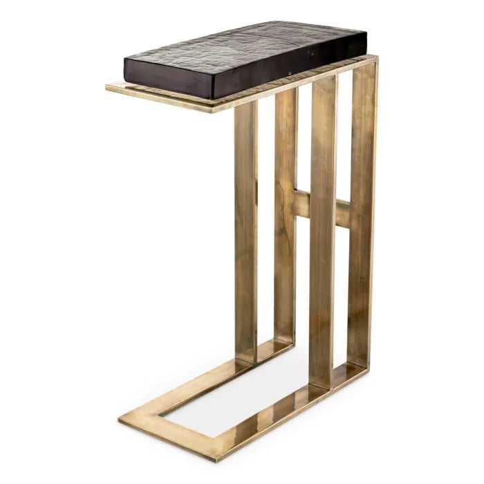 Side Table Pierre vintage brass finish clear glass