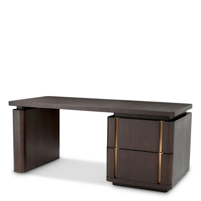 Desk Modesto mocha oak veneer-Eichholtz-EICHHOLTZ-117189-DesksMocha oak veneer - brushed brass finish-1-France and Son