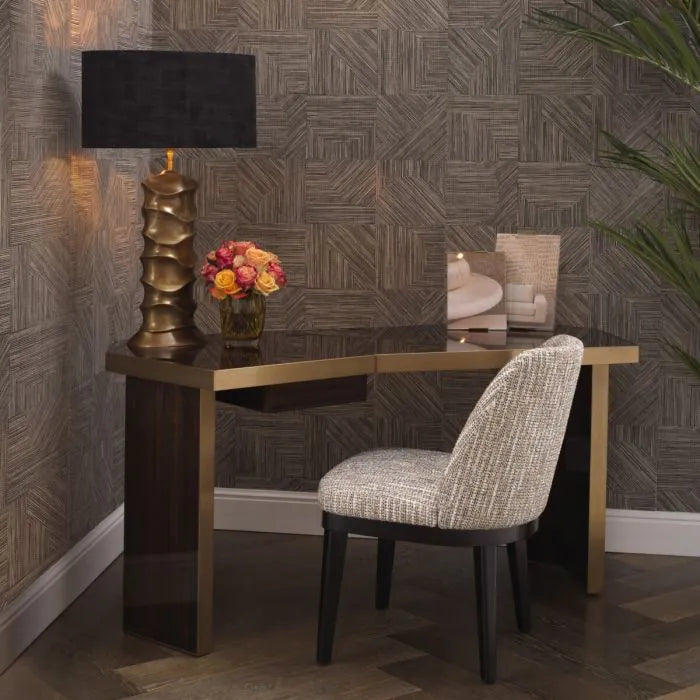 Desk Xenon eucalyptus veneer brushed brass finish
