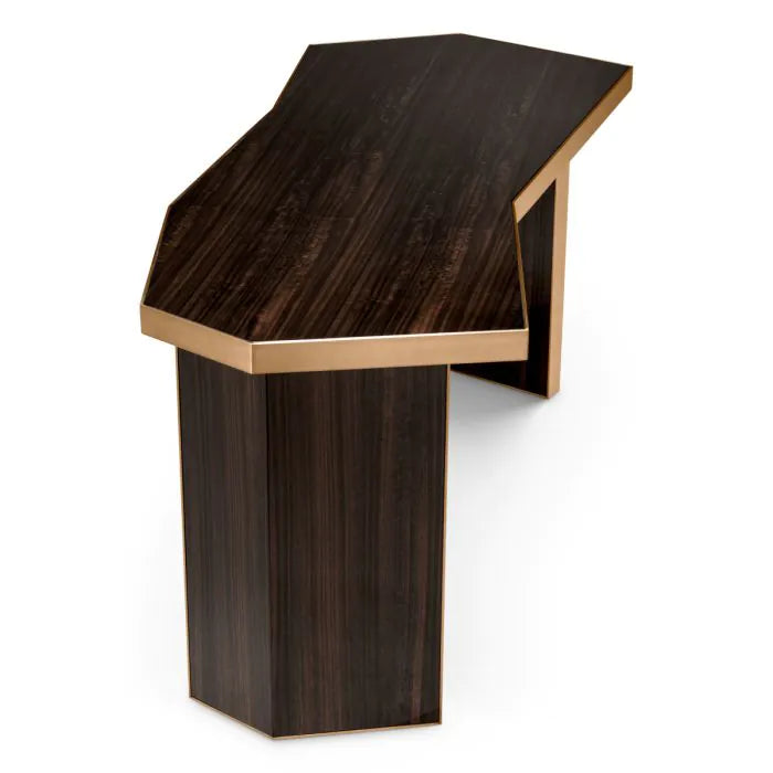 Desk Xenon eucalyptus veneer brushed brass finish