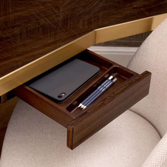 Desk Xenon eucalyptus veneer brushed brass finish