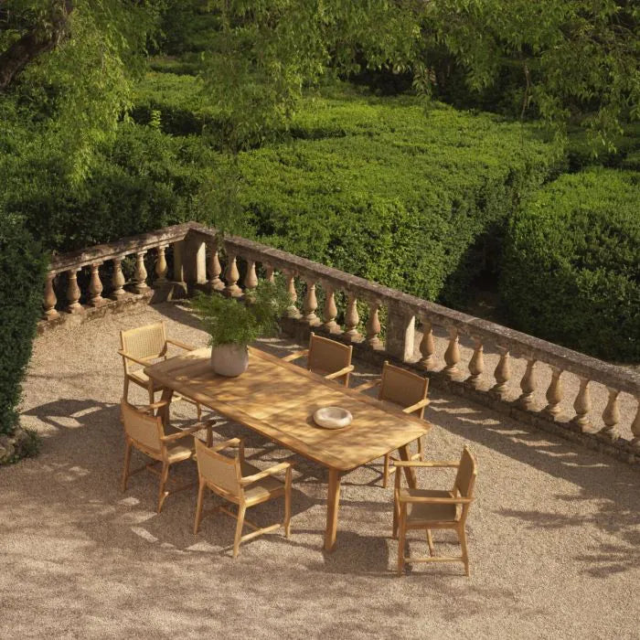 Outdoor Dining Chair Pivetti with arm natural teak faux rattan